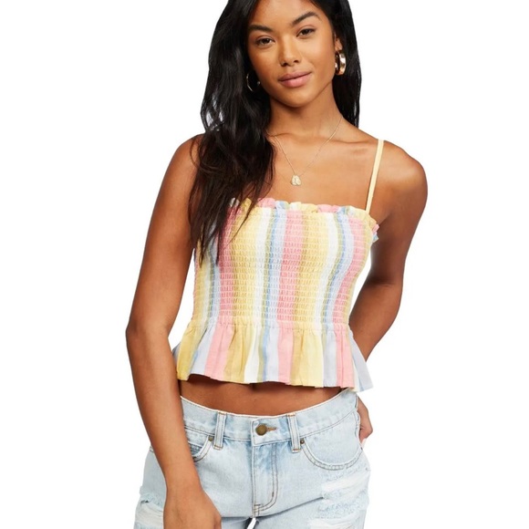 Billabong Keep Your Cool Stripe Ruffle Crop Tank Top Size M Medium NWT - Picture 9 of 11